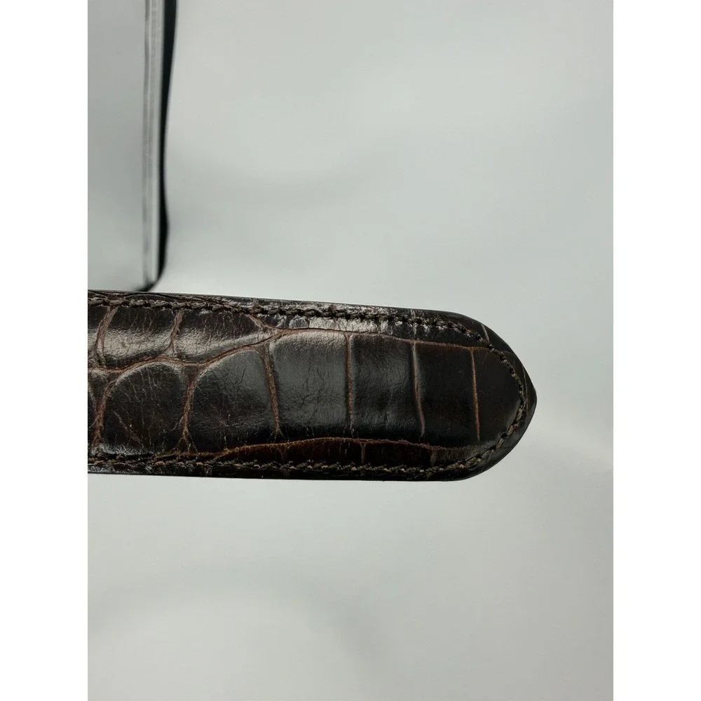 Talbots Brown Croc Embossed Leather Belt Silver Buckle Size X-tra Small/6619
